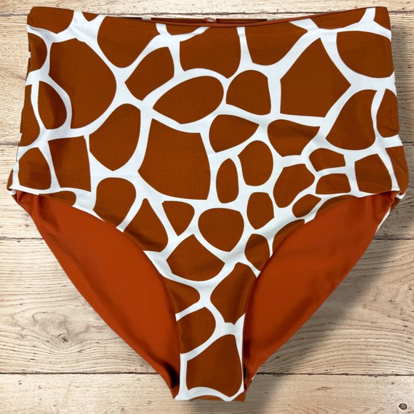 CORAL REEF SWIM High Waist Reversible Swim Bottoms Womens Size 12/14 Giraffe - Picture 1 of 9